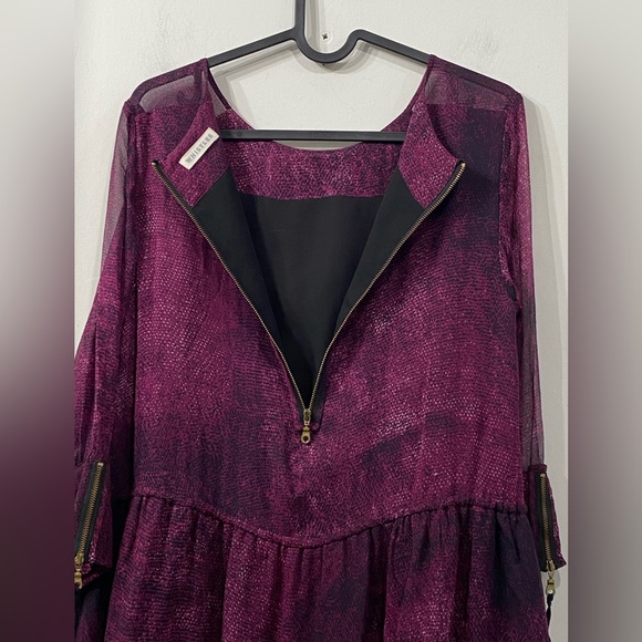 Whistles Silk Midi Dress Fully Lined i Plum Purple Reptile Patter 3/4 sleeve 6 - Picture 8 of 12